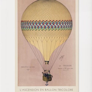 Hot air balloon art print – beautiful vintage poster with French text (digital print only)