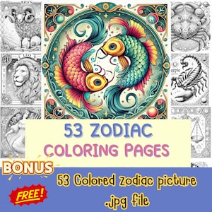 Kolorowanki ze znakami zodiaku, 53 wyjątkowe kolorowanki ze znakami zodiaku z dodatkowymi kolorowymi plikami JPG ze znakami zodiaku