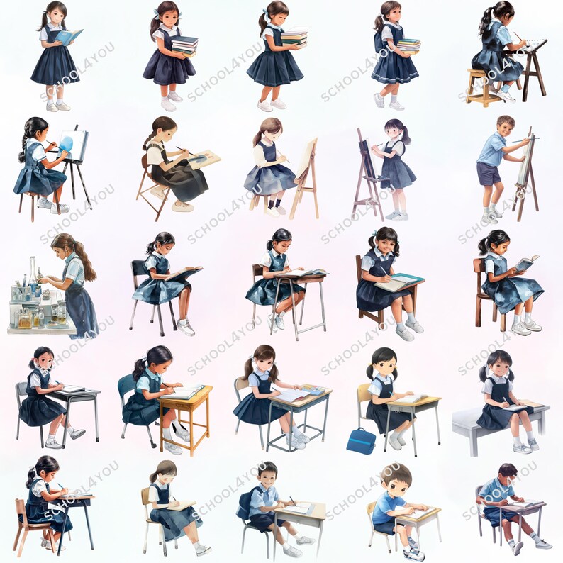 Student Clipart: Blue School Uniform Graphics (100 PNG) - Etsy UK