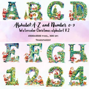 パーソナライズされたクリスマスアルファベットA〜Zと数字0〜9、クリスマスアルファベット