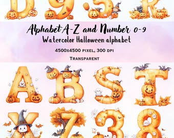 Aquarell Halloween Alphabet Clipart: Gruselige Buchstaben & Zahlen (Digitaler Download)