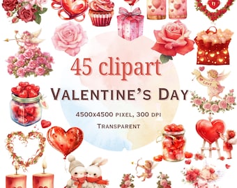 Valentine's Day Clipart: 45 Romantic Heart Graphics (Digital Download)
