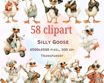 Kawaii Silly Goose Clipart | 58 Funny PNG Designs (Digital Download)