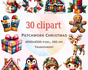 Imágenes prediseñadas navideñas de patchwork / Conjunto PNG navideño (Descarga digital)