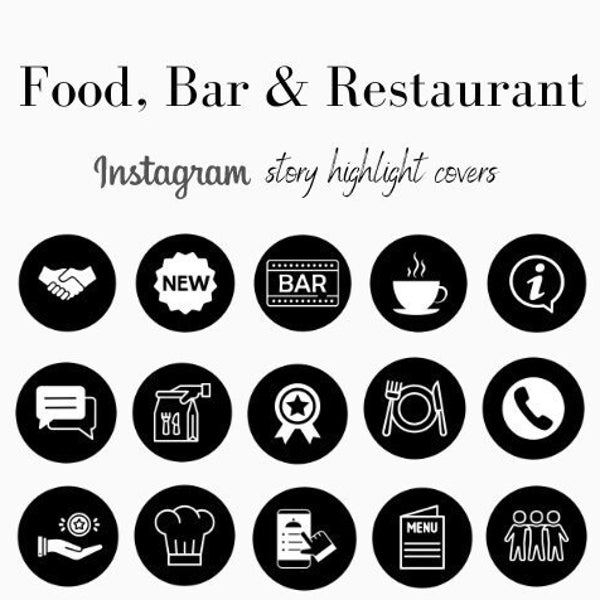 Story à la Une Instagram - Pack d'Icons Food, Bar & Restauration, Design Noir et Blanc Tendance et Moderne