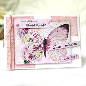 personalisierte Karte zur Geburt  | Karte zur Geburt personalisiert | Babykarte Mädchen |  Glückwunschkarte Geburt Mädchen personalisiert