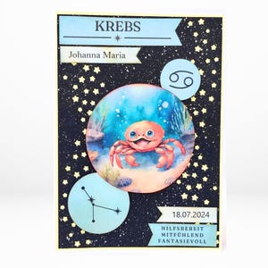 personalisierte Sternzeichenkarte Krebs | Geburtstagskarte Sternzeichen Krebs personalisiert | personalisiertes Geschenk Krebs