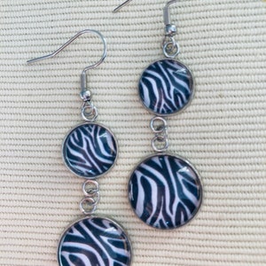 Zebra animal print double dangle earrings