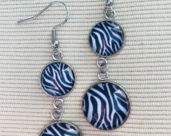 Zebra animal print double dangle earrings