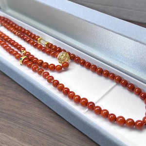 Persimmon Red 6mm Premium Quality Solid Waxi Nan Hong with flame pattern round bead necklace multiuse item certified natural 满肉瓦西南红 1969