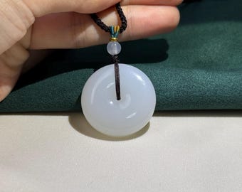 Chinese white Jade Safety Lock Donut nephrite pendant necklace certified natural 7919