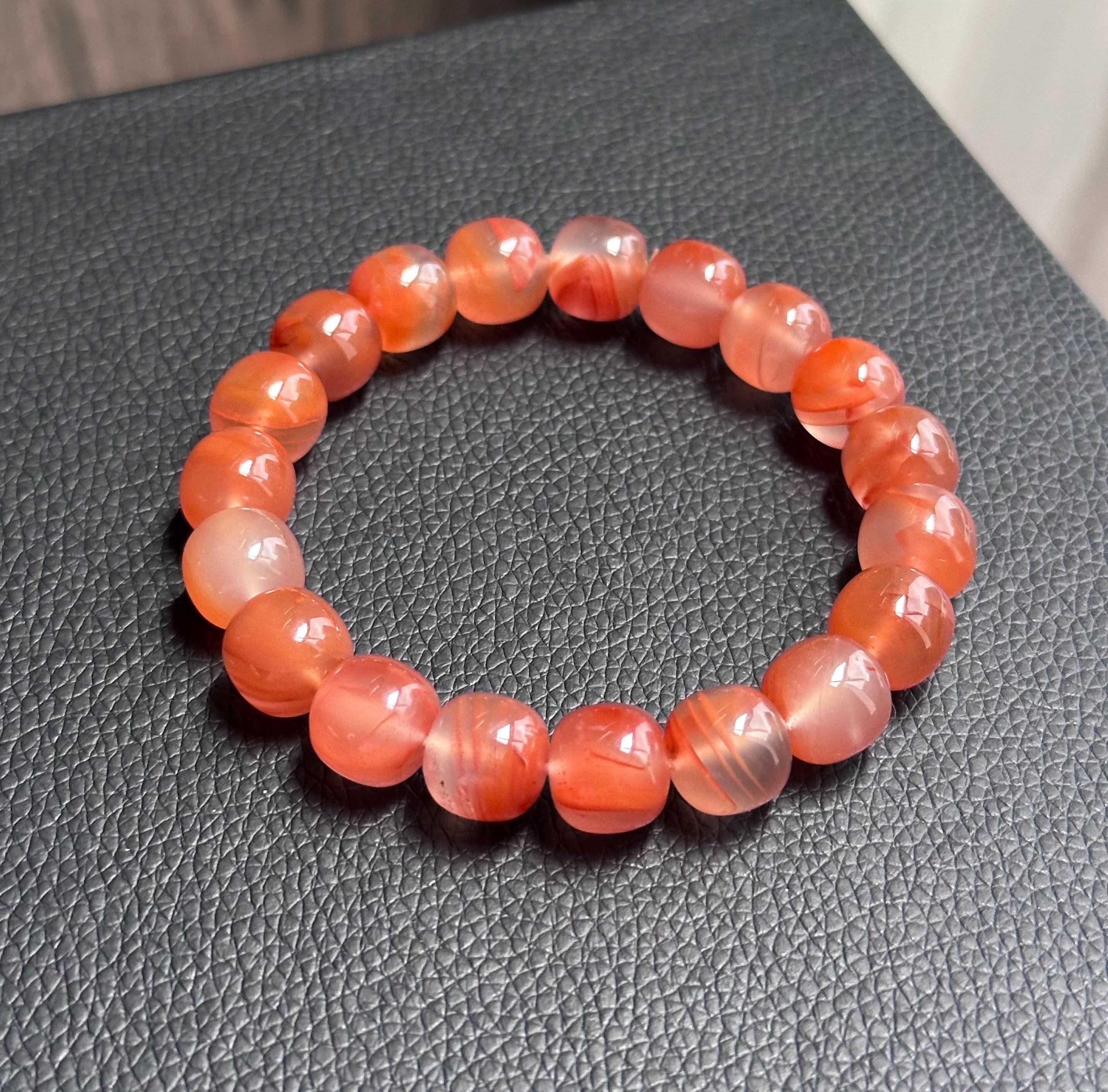 Nanhong Bing Piao Chinese agate south red agate 12mm barrel bead bracelet certified natural 南红冰飘老型珠 4709