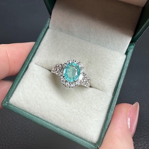 certified natural Neon Blue Paraiba Tourmaline Diamonds 900 platinum ring US6