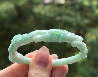 Bamboo Breeze Bangle 55mm Type A Burmese Jade bright Apple green jadeite with certificate 9015