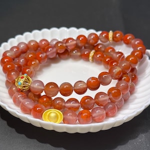 8.5mm Top Quality Baoshan Bingpiao Nanhong round bead necklace/multi layered bracelet certified natural 高品质宝山冰飘#4408