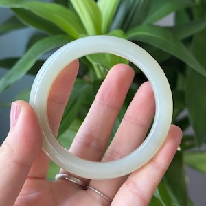 54.5mm Milky fine jade greenish warm white nephrite Bangle certified natural SJ 2135