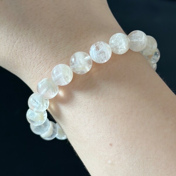 10mm natural white snow flake Phantom Quartz Beaded bracelet certified