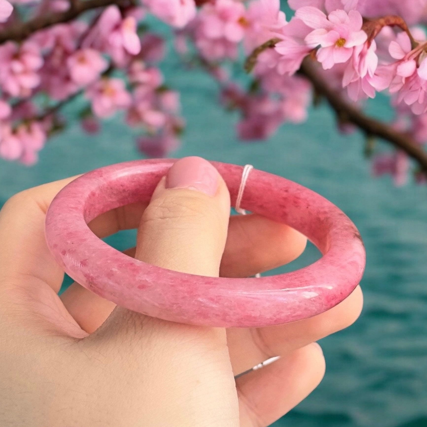 Sakura Rain 57mm Natural Cherry Blossom Pink Rhodonite Bangle