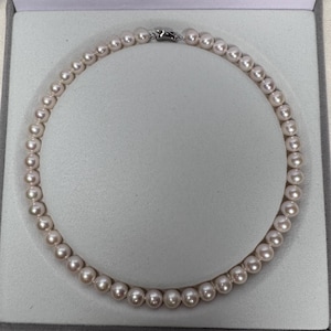 Premium 8mm Natural freshwater white pearl pink luster necklace certified natural #1039