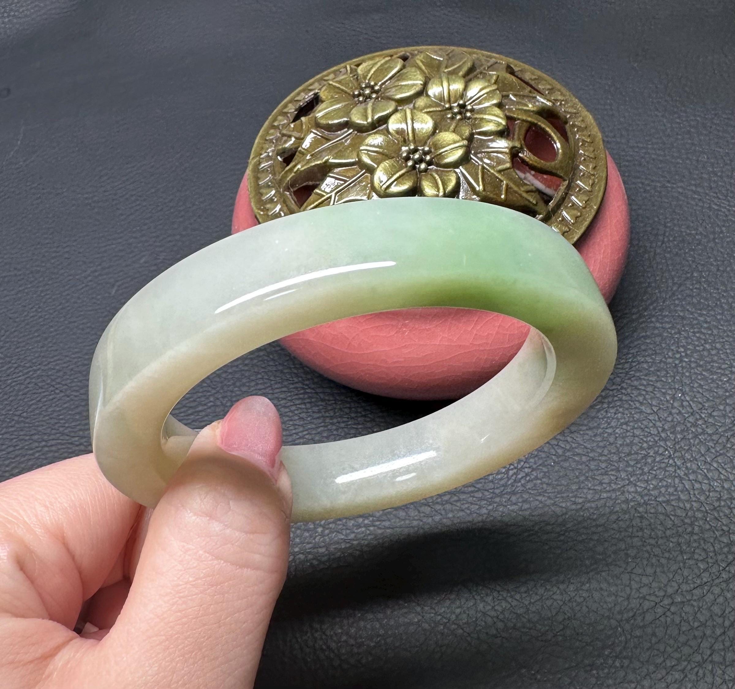 59 mm バイカラー グリーンネフライト Cui Qing 翠青 バングル 中国