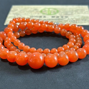 Icy Chinese Agate Nanhong round bead graduated necklace certified natural 川料南红冰红塔链 5941
