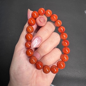 Persimmon Red 11mm Solid Waxi Nanhong round bead bracelet certified natural 满肉瓦西南红 #1939