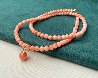 4 mm Natürliche Coral Mo Mo Perlen Halskette mit Zertifikat
