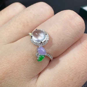 Glass Variety jadeite ring US6.5 Type A Burmese Jadeite cabochons setting 18K white gold with natural diamonds certified natural