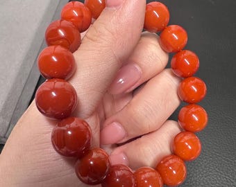 Brocade Red Solid Waxi Nanhong 12.5mm round bead bracelet certified natural 顶级瓦西锦红#1942