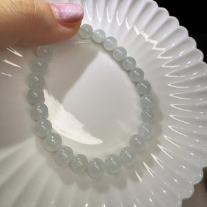 7.3mm Type A Burmese Jade translucent white Jadeite round bead bracelet certified natural 3003
