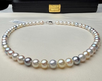 Multi-color Akoya pearl necklace 7.5-8mm with certificate  7833