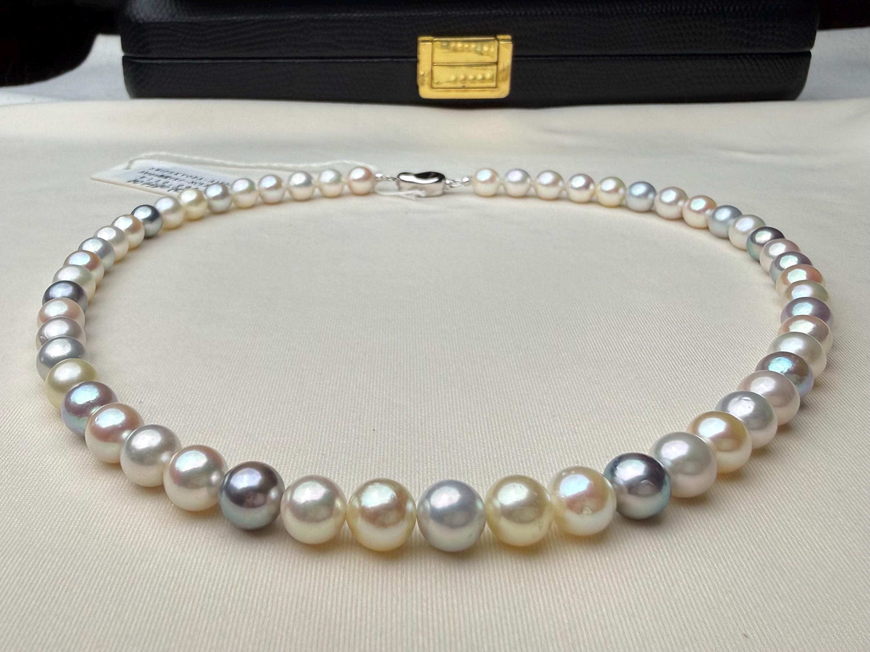 【糸替え済】あこや真珠パールネックレス　7.5-8㎜ Multi-color Akoya Pearl Necklace 7.5-8mm With Certificate 7833 - Etsy