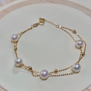 7mm  natural Akoya Pearl in 18K solid gold adjustable bracelet certified natural
