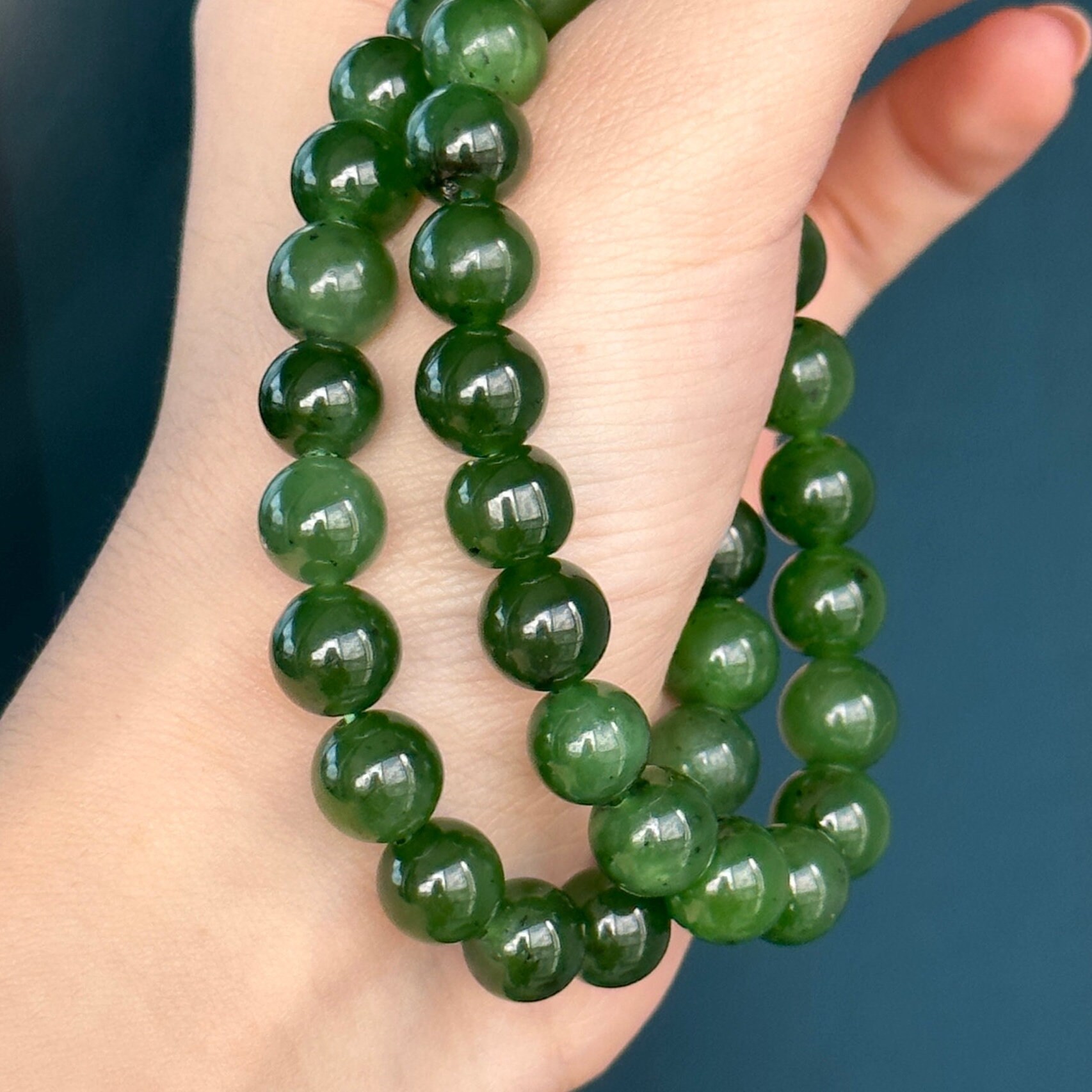 18 A Grade Natural Green Nephrite Jade Beads Necklace w/ Certificate  -D001073