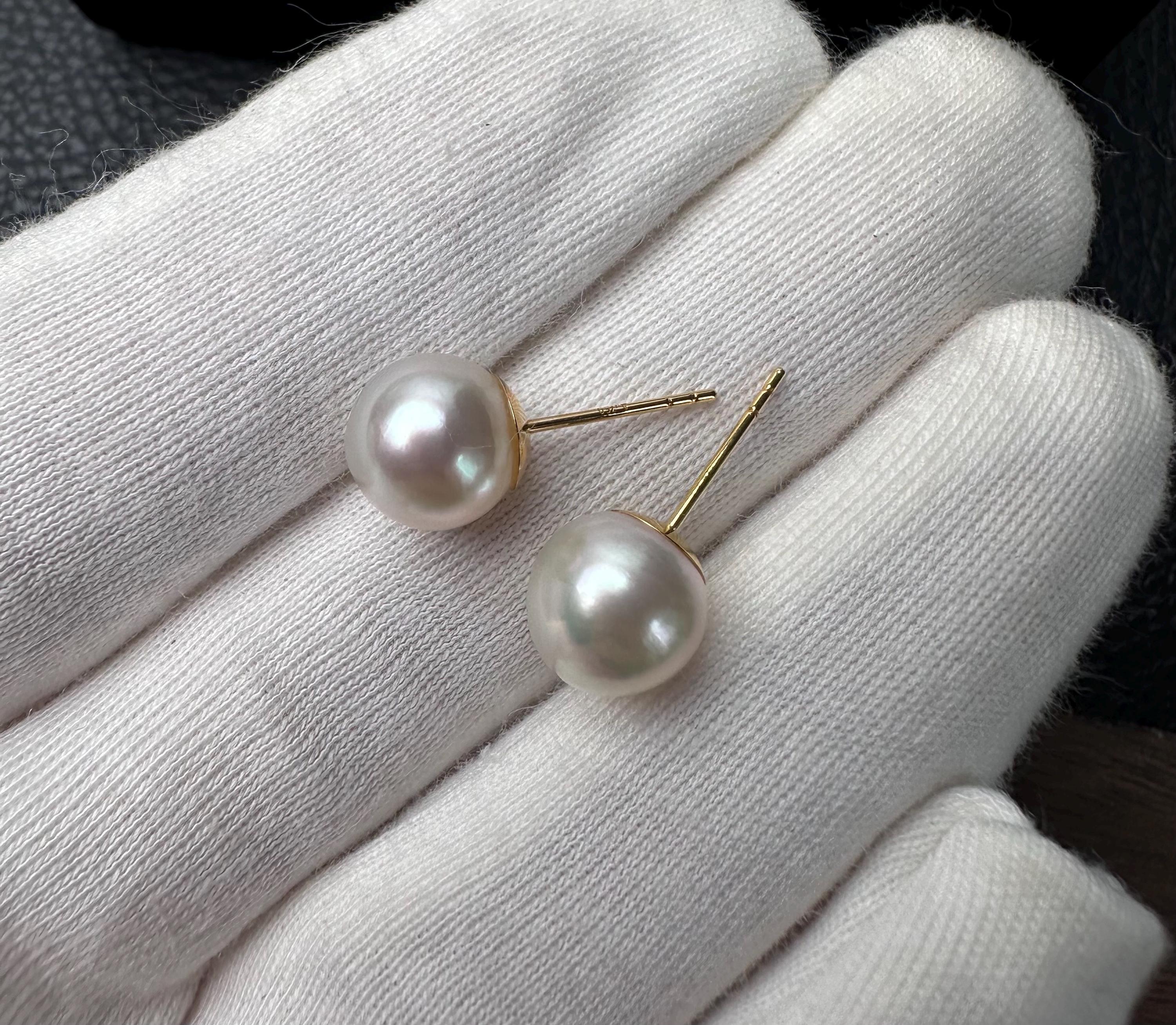 18Kゴールド 9mm 南洋白蝶真珠スタッドピアス - Etsy 日本