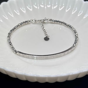 Solid Platinum 2.5mm Round Platinum Bangle Good Luck clover engraved adjustable bracelet  Pt950 gift for her