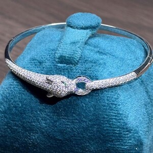 58mm Platinum Panther Bangle  Pt950 engraved with moissanite gift for her with certificate