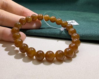 Bransoletka z okrągłych koralików z jadeitu o średnicy 8 mm z karmelowego złota i cukru, certyfikowana naturalna 黄金糖 7484