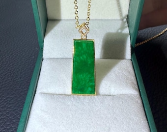 Type A Bright Green Burmese Jadeite setting 18K Gold Wu Shi Pai Pendant necklace certified natural 6525 Promo