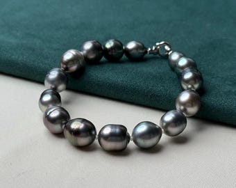 Men's Tahitian Pearl Bracelet • Luxurious gift for him black pearl