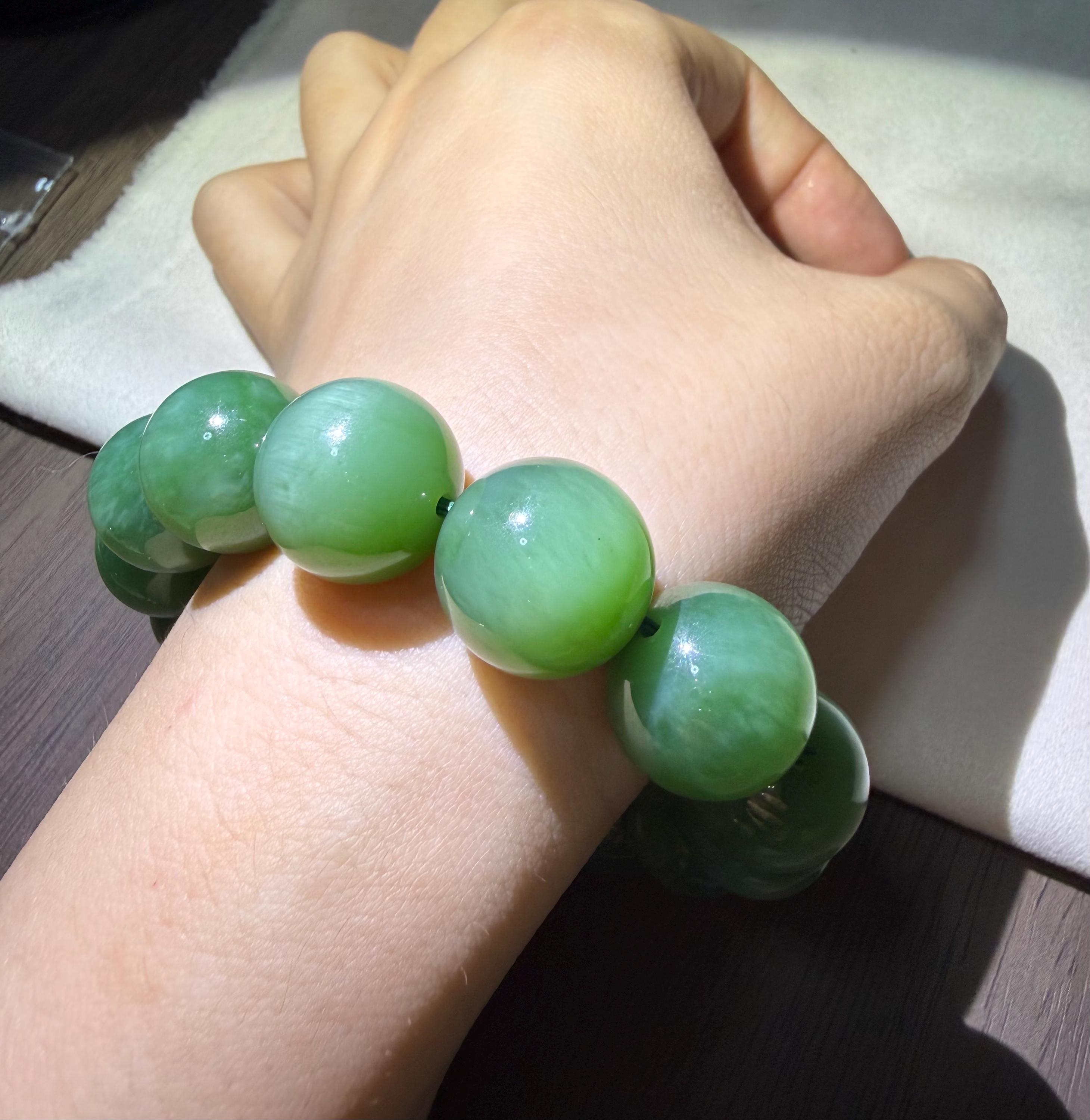 キャッツアイグリーンシャトヤント天然シベリアグリーン翡翠15mm