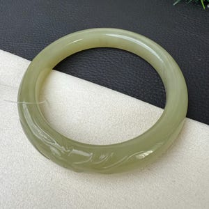 60.5mm Qing Shui Honey Water translucent jade carved bangle certified natural 4161