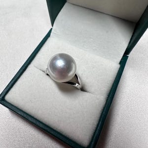 11.8mm South Sea White Pearl adjustable ring setting sterling silver