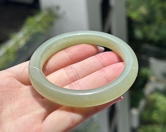 57,5 mm chińska bransoletka Qing Shui z półprzezroczystego jadeitu nefrytowego, wysokiej gęstości, certyfikowany naturalny jadeit 6190