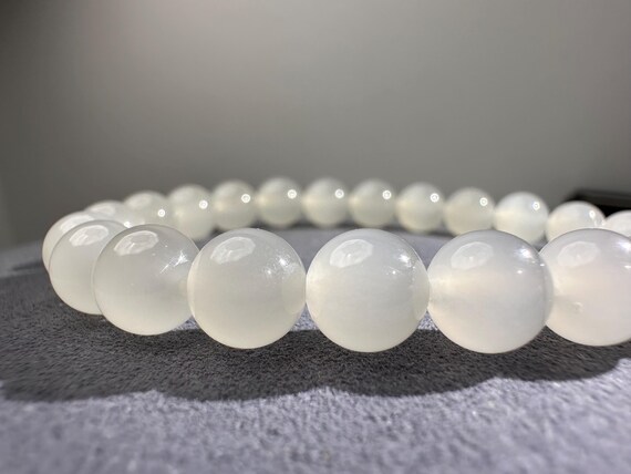 Translucent white Jade 8mm round bead bracelet certified natural 3670