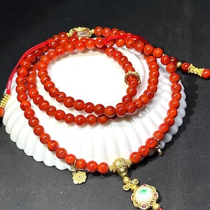 6mm  Premium Quality Solid Waxi Nanhong with flame pattern  round bead necklace multiuse item certified natural 满肉瓦西南红 #1328
