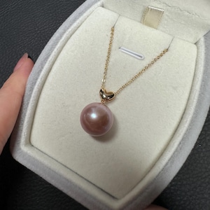 14mm Massive size  Edison Purple Rainbow lustre round pearl in 18k solid gold heart  pendant
