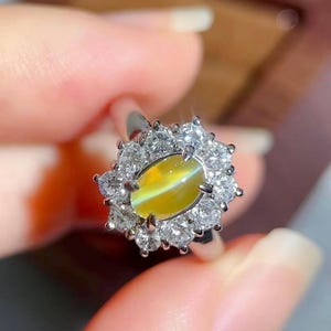 Chrysoberyl Golden Cat’s eye Ring double eyelids setting platinum with natural diamonds with certification