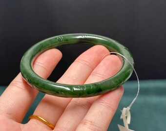 Brazalete tallado en nefrita verde espinaca de 57,2 mm natural certificado 0333/0340 碧玉老料