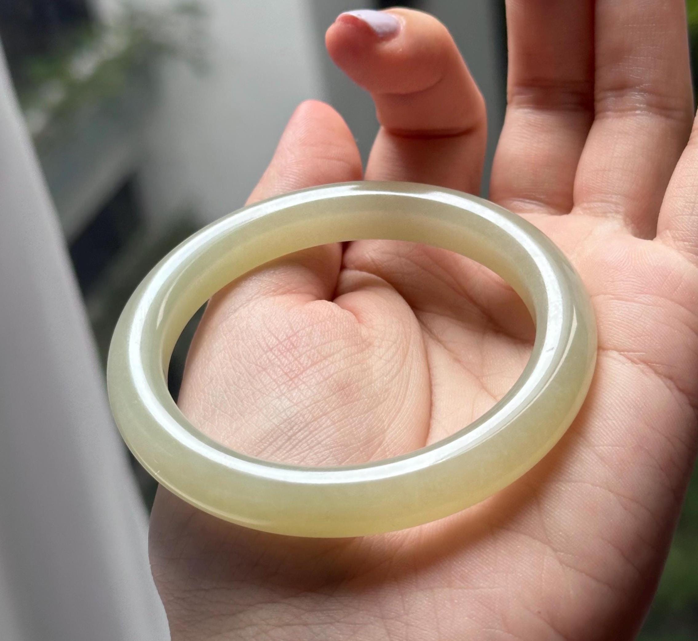 ！！！しらたま！！！ 57mm Chinese Qing Shui Translucent Jade Nephrite Bangle High